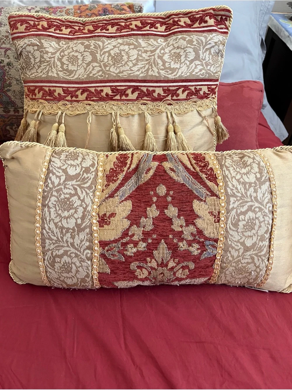 Croscill Red and Gold Damask Decorative Pillow Set of 2